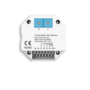 DALI master valdiklis 4 adresams / grupėms / scenoms, valdymas per 4 mygtukus, maitinimas DALI magistralės įtampa